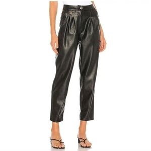 Blank NYC Revolve Vegan Leather Pleated Carrot Leg Pant in Film Noir, sz 31